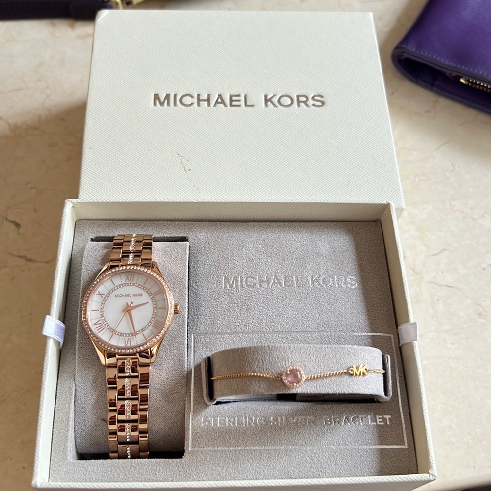 Michael Kors sterling silver watch and bracelet set! Never worn!